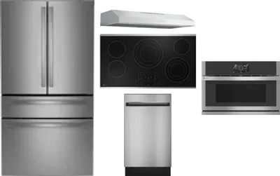 5 Piece Package Includes Refrigerator, Cooktop, Wall Oven, Hood And Dishwasher